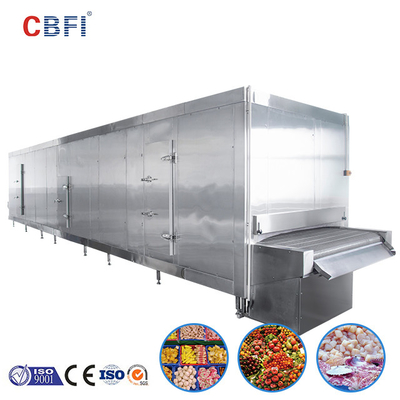 Máquina de congelação do congelador do túnel do PLC IQF para aves domésticas da massa do camarão dos peixes da galinha dos vegetais de frutos