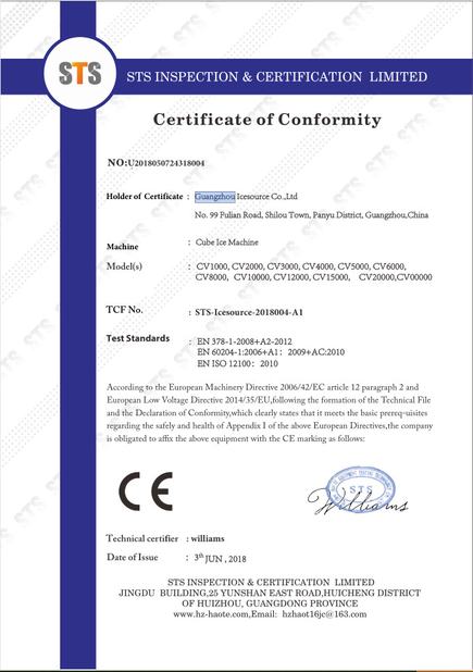 China Guangzhou Icesource Refrigeration Equipment Co., LTD Certificações